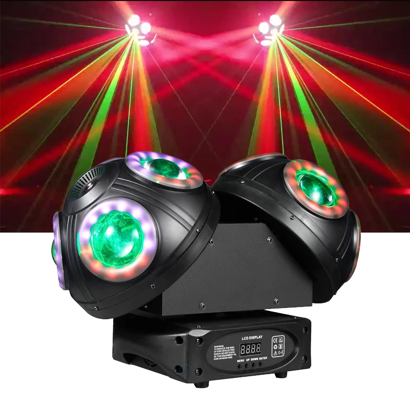 Newest 150W DJ Double Head Disco Ball RGB Laser Colorful Light Strip Strong Beam Moving Head Light DMX512 For Bar Party Event