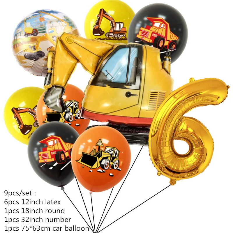 Bau-Traktor-Thema, Bagger, aufblasbare Luftballons, LKW, Fahrzeug, Banner, Babyparty, Kinder, Jungen, Geburtstag, Partyzubehör – Detail 6