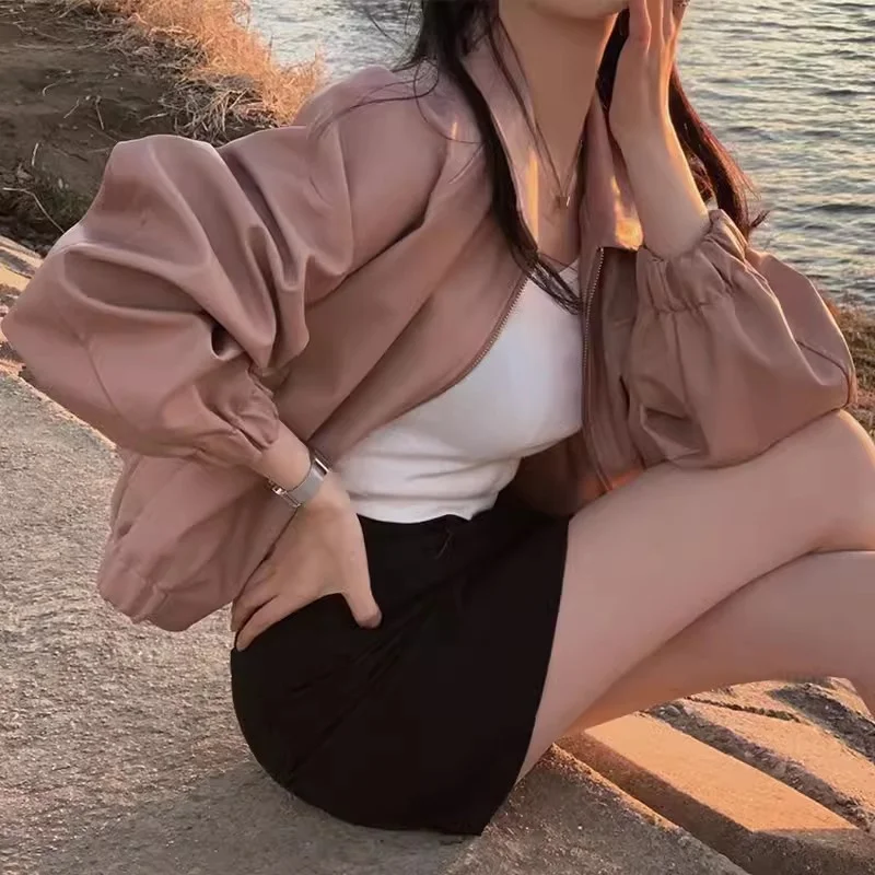 South Korea 2024 Autumn Niche Western Style Lapel Casual Versatile Solid Color Long Sleeved Short PU Leather Jacket for Women WF