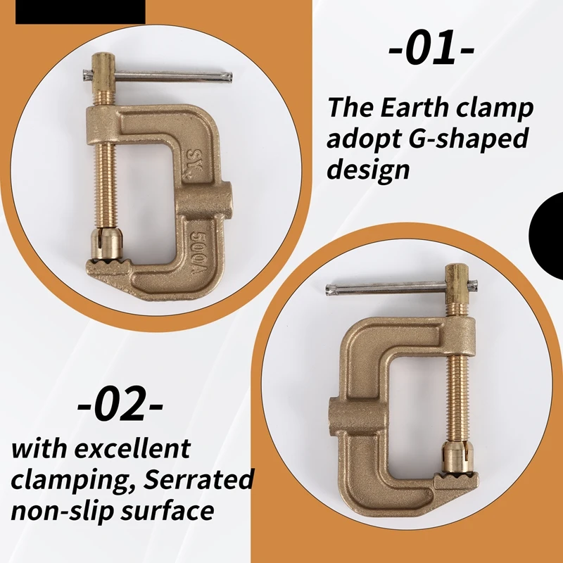 Welding Ground Clamp, 500A Current G-Type Solid Brass Ground Clamp, 43Mm Jaw Width For Tig Mig MMA Welders