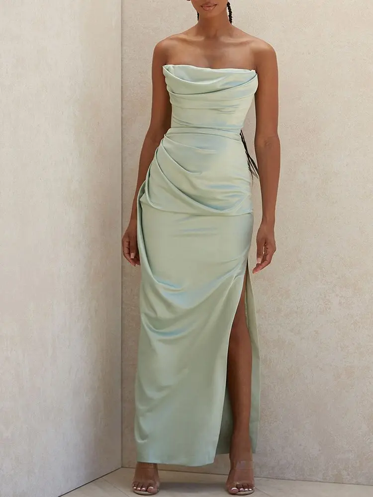 

High Quality Satin Bodycon Women Summer Party 2023 New Arrivals House Of Cb Green Celebrity Evening Club Dress