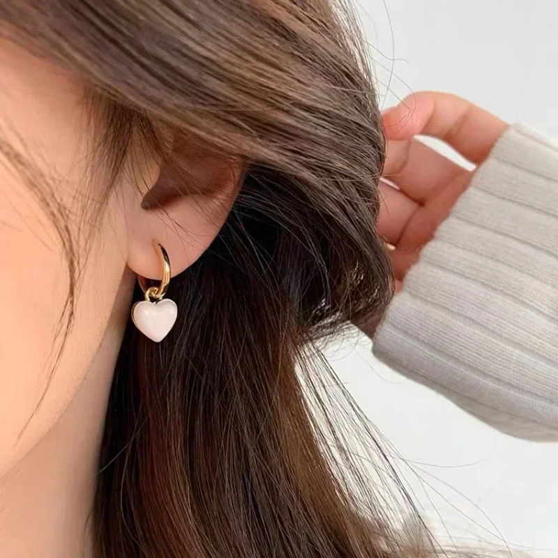 Dangle Earrings Wine Red Love Heart For Women Gold Color Circle Vintage Peach Drop Earring Fashion Jewelry