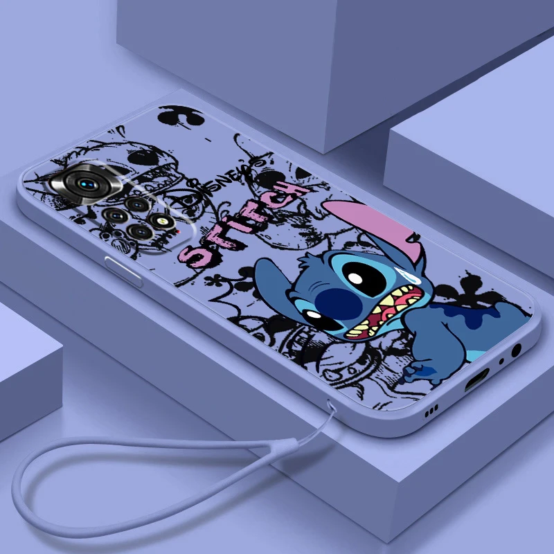 

Cartoon Disney Cute Stitch For Redmi Note 12 11T 11S 11E 10S 10T 10 9S 9T 8 Pro Plus Lite Max Liquid Rope Silicone Phone Case