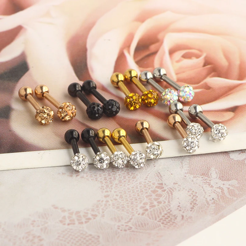 Crystal Ball Stainless Steel Ear Stud Earrings for Men Women CZ Cartilage Helix Ear Tragus Piercing Small barbell wholesales col