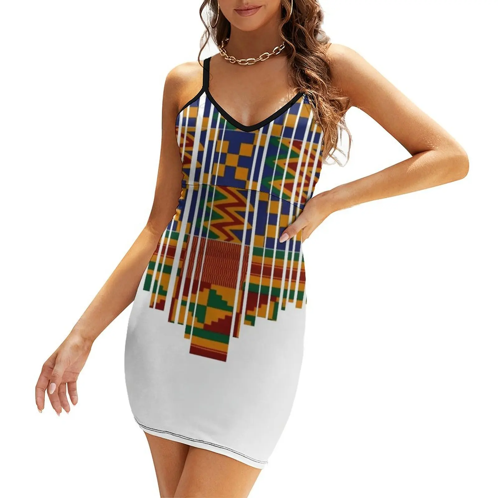 

Kente design. African print/African clothing Sling Dress sexy short dresses daring Long dress summer clothes