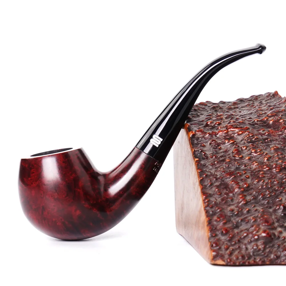 JIBILL Handmade Briar Tobacco Pipe Wooden Pipe Bowl Acrylic Mouth 9mm Filter Father Gift Classic Curved Handle Apple