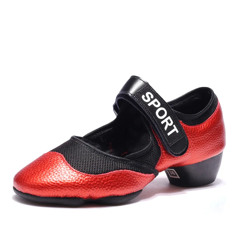

New Style Women Adult Breathable Geunine And Mesh Latin Dance Shoes Ladies Social Ballroom Tango Party Dancing Sneakers 4cm Heel