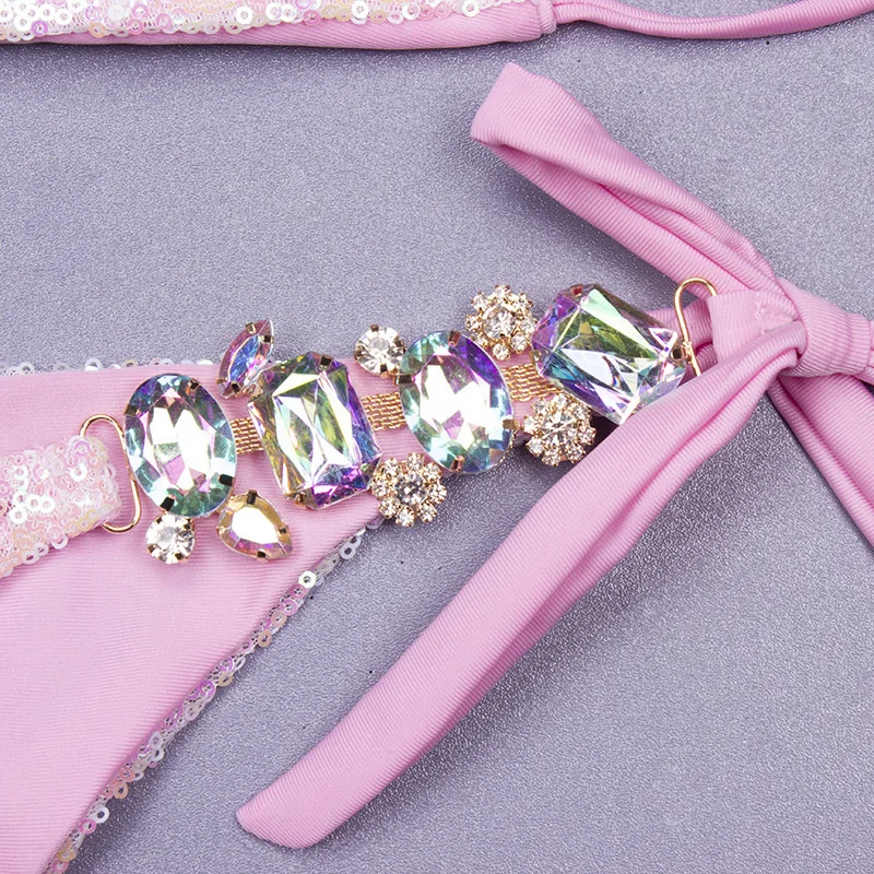 Rhinestone Bikini Swimsuit - Sexy Push-Up Swimwear for Women