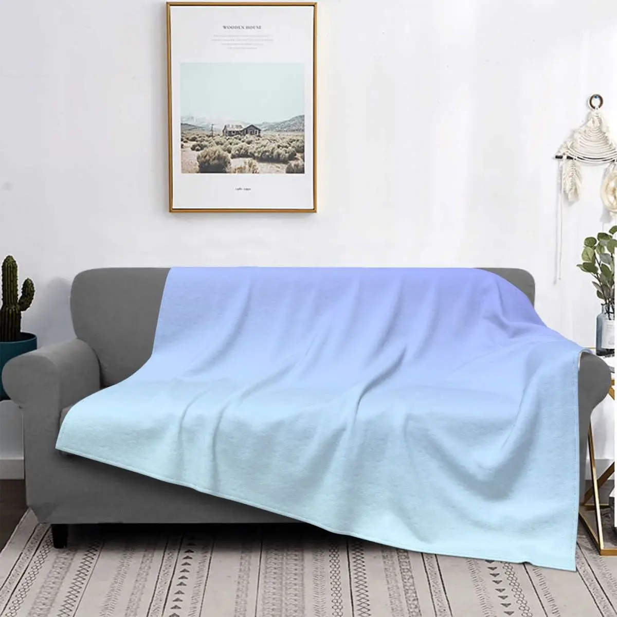 

Gradient Colorful Blanket Fleece Spring Autumn Light Blue Haze Blue Super Warm Throw Blankets For home Outdoor Plush Thin Quilt