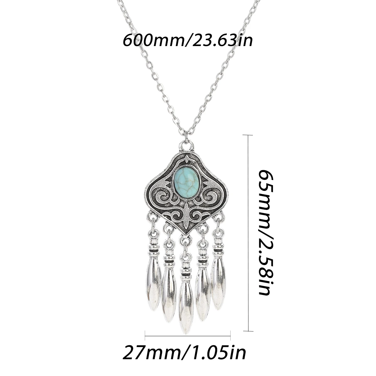 2023 Indian Jewelry Set Ethnic Silver Plated Geometric Carved Tassel Earring Necklace Women's Blue Turquoises Chain Jewelry