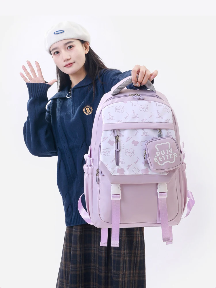 High Beauty Ultra Light Shoulder Bag High School Female Student Backpack Multi functional Leisure Middle School Book Bag