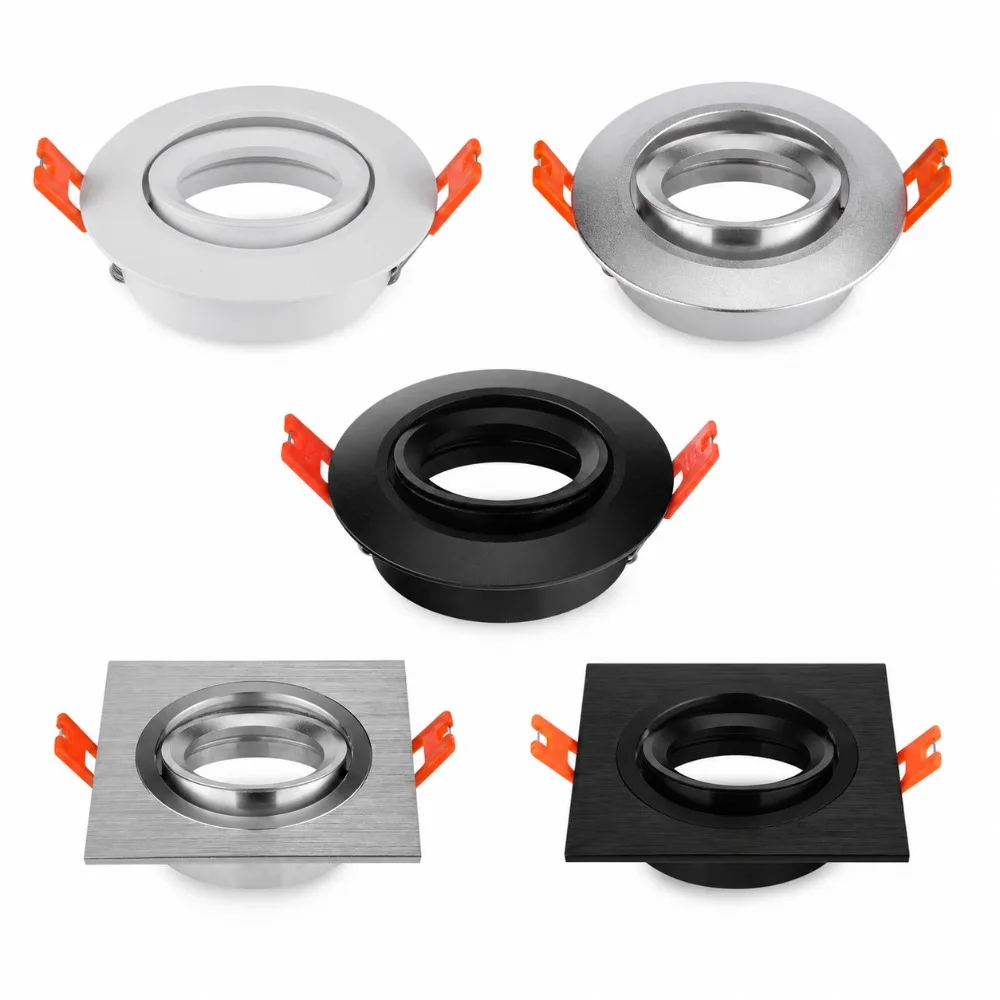1/10PCS 라운드 스퀘어 LED 다운라이트 70mm 컷홀 천장 매립형 스팟 램프 전구 홀더 GU10 MR16 알루미늄 프레임 스팟 라이트