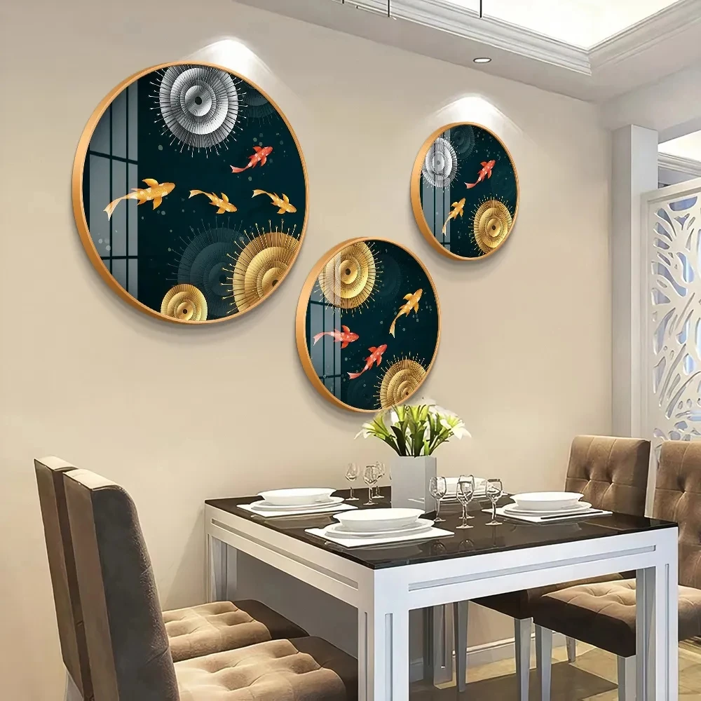 

3 Pieces/Set Light Luxury Decorative Wall Painting Living Room Dining Room Round Hanging Picture High Definition Triptych Mural