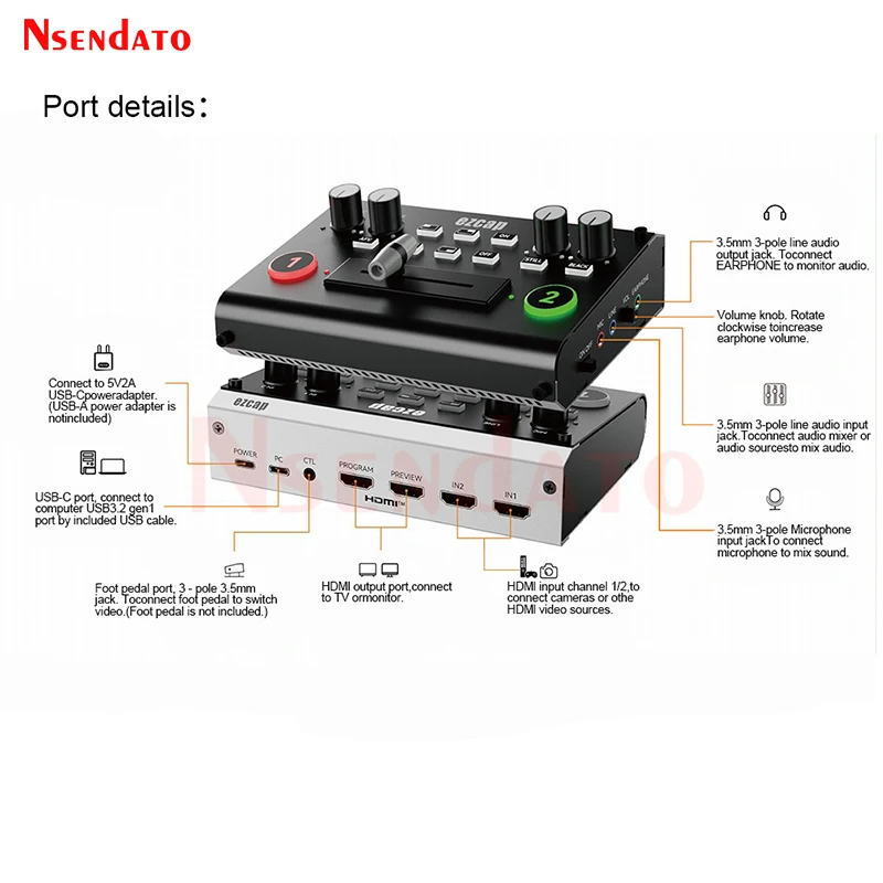 Ezcap367 4K 2 Channel HDMI Video Switcher Mixer for Live Broadcast Streaming Camera Camcorders Video Mix Sound Recorder For Mic