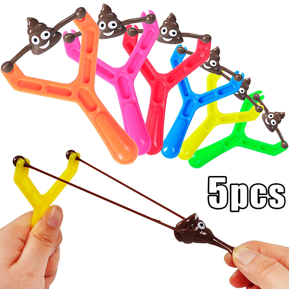 

1-5pcs Funny Poop Slingshot Launcher Children's Toys TPR Sticky Wall Poop Modeling Bullet Catapult Slingshot Decompression Gifts