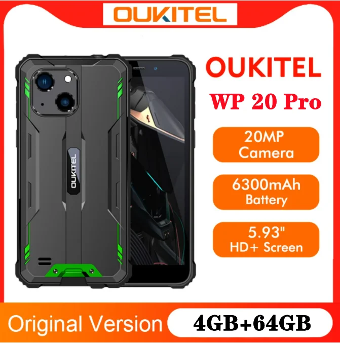 

Original OUKITE WP20 Pro IP68 waterproof Rugged Smartphone 5.93" 4GB+64GB 6300mAh Mobile Phone 20MP Android 12 NFC 4G Cellphone