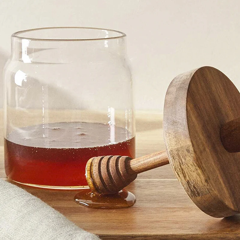 Honey Jar Honey Jar Advanced High Borosilicate Glass Sealed Tank Mixing Rod With Wooden Cover Transparent Honey Bottle