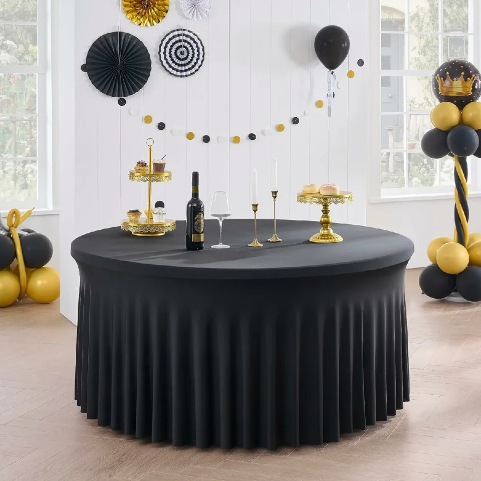 Tovaglia Rotonda In Spandex Nero 1,8 M – Elasticizzata, Anti-piega, Perfetta Per Feste E Matrimoni – Adatta A Tavolo 183 Cm Diametro Con Base A 4 Gambe