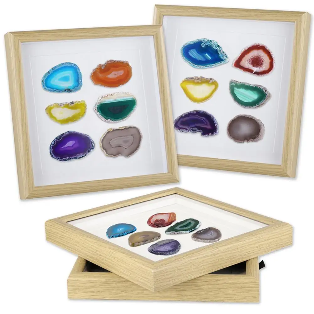 TUMBEELLUWA 8.7 Inches Framed Agate Slices Wall Art,Dyed Agate Geode Gem Stone Picture Frame for Living Room Bedroom Home Decor