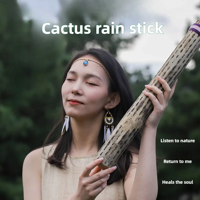 Chilean Cactus Relaxing Rain Stick Sound Therapy Yoga Meditation Rainmaker Shaker Healing ASMR Musical Orff Instruments