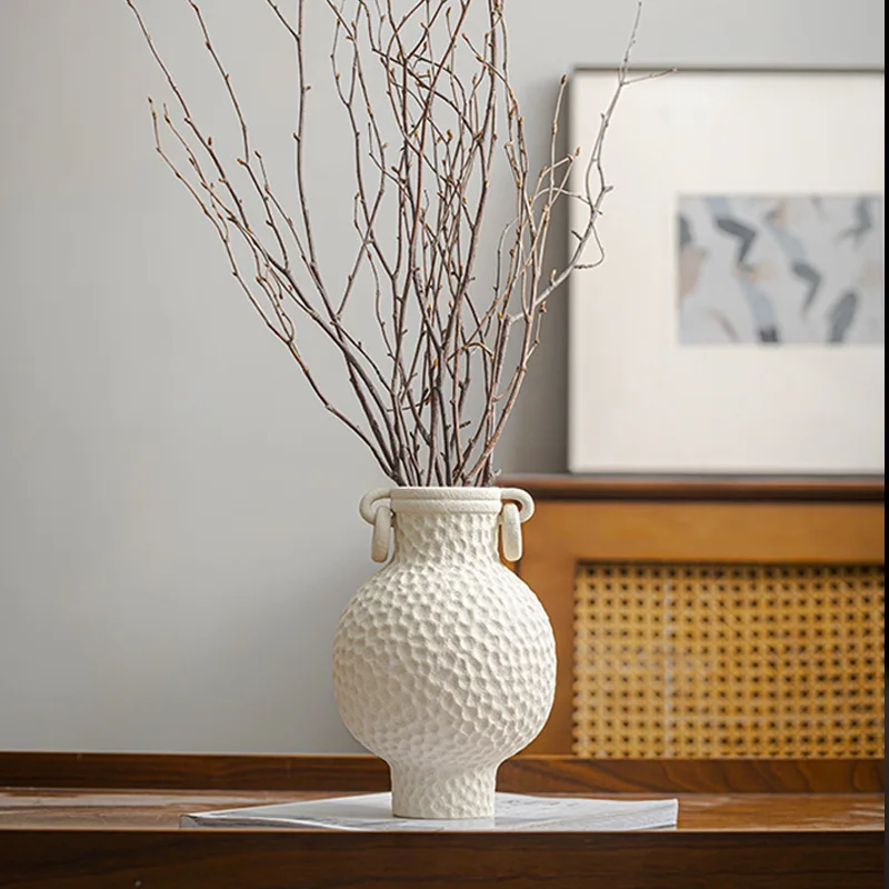 White, Double Eared, with Hanging Ring Decoration, Ceramic Vase, Desktop Flower Arrangement, Hydroponic Vase, Modern Decoration 2