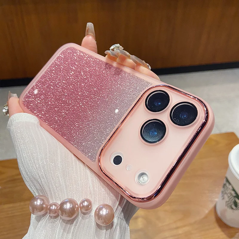 Glitter Gradient Shockproof Silicone Phone Case with Lens Protection