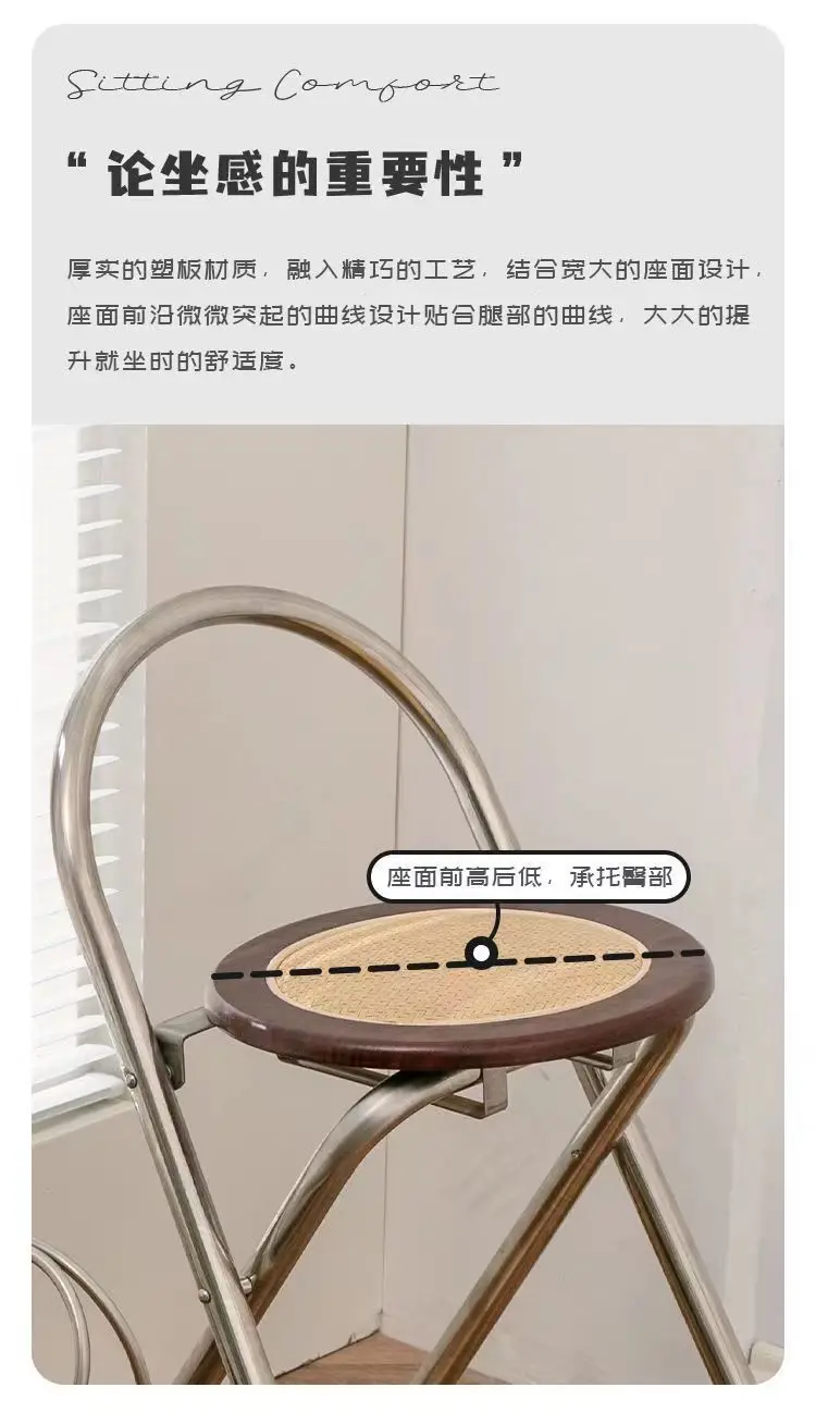 Description Picture 5 of itemKorean Family Dining Chair Stainless Steel Modern Fashion Restaurant Folding Backrest Photo Outdoor Graden Stool Walnut Chair