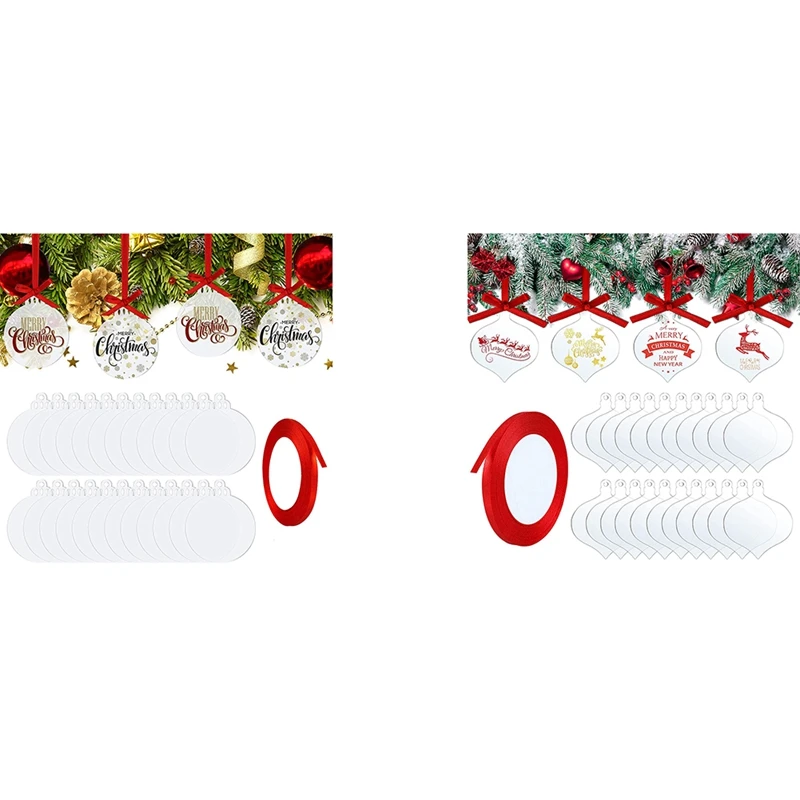 

3 Inch Clear Acrylic Christmas Ornaments Acrylic Christmas DIY Tag Red Ribbon For Decoration Tag DIY Crafts