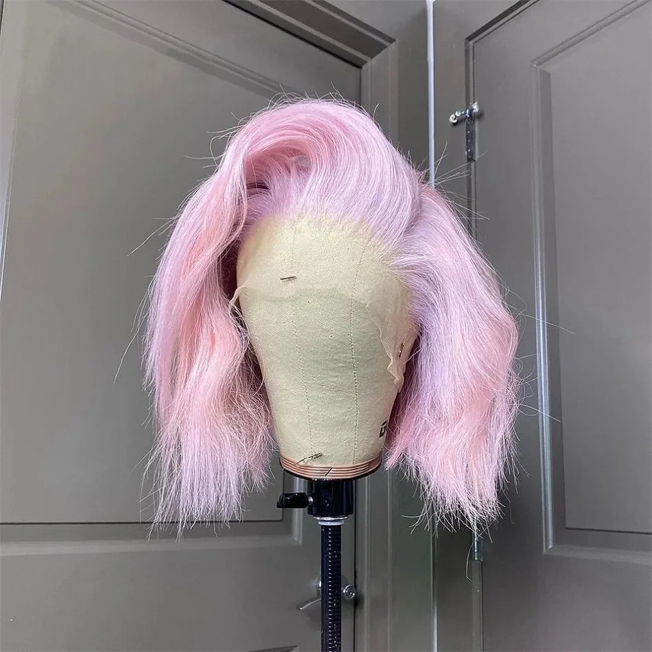 

Pink Short Bob Cut Wigs Straight Lace Front Human Hair Wig for Women Remy Peruvian Hair Transparent Lace Frontal Wig Pre Plucked