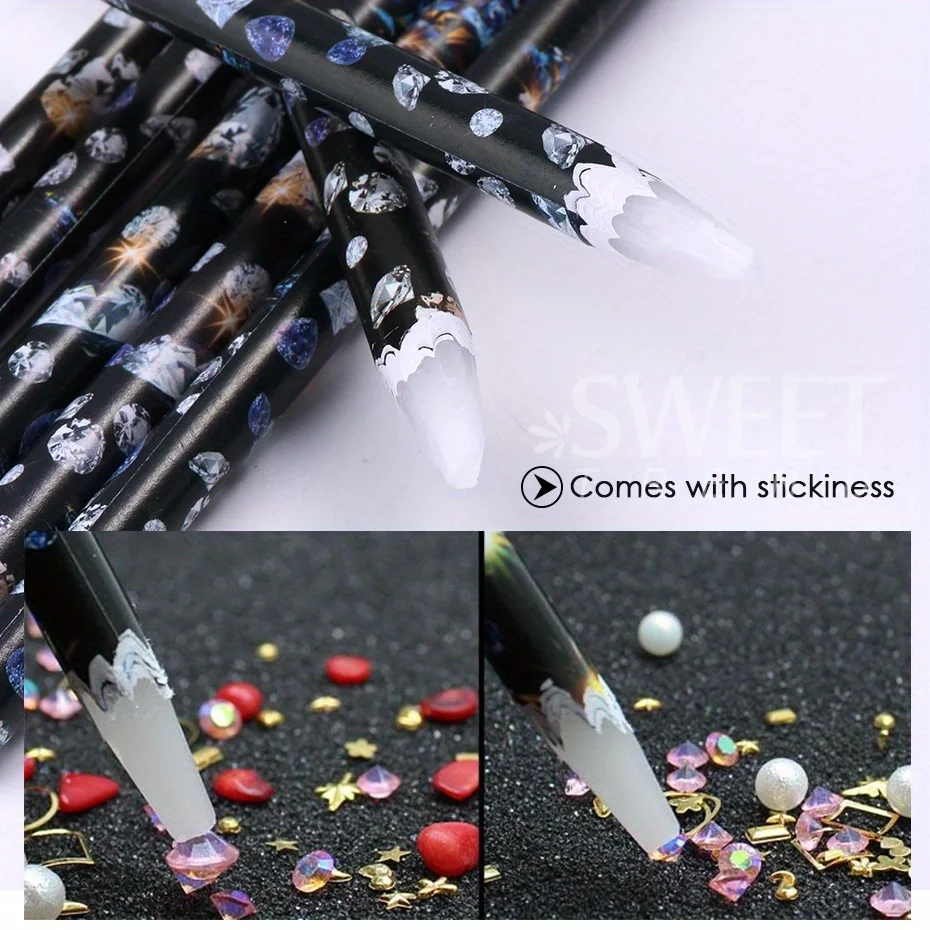 5pcs Rhinestone Picker Nail Art Pens Professional Wax Pencil Dotting Pen Gems Drill Crystal Diamond Tools Manicure Accessories 3