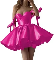 Mini Satin Sweetheart Homecoming Dresses for Teens Bow Spaghetti Straps Short Ball Gown Puffy Cocktail Prom Dress with Pockets