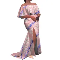 Factory Wholesale Custom Hawaii Ladies Fishtail Dress and New Zealand Dresses Ruffle Off the Shoulder Split Mermaid Maxi Dress - Image 4