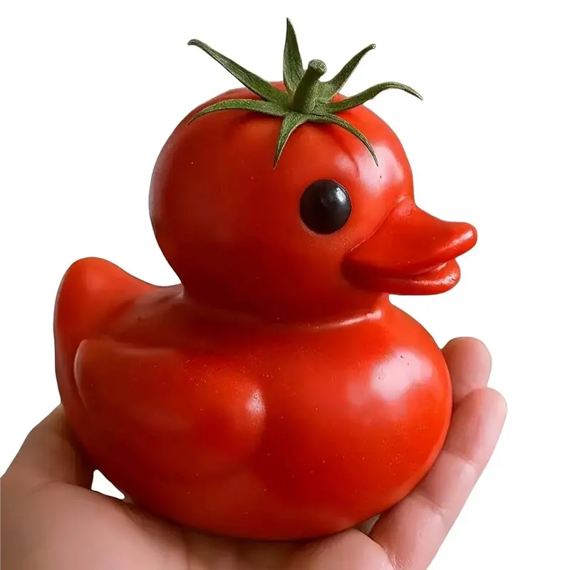 정원 테마 데스크탑 조각상, 기발한 토마토 오리 장식, 3D 레진 오리 피규어, 참신한 아이템