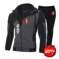 2025 printemps automne Kyokushin karaté imprimé épissage décontracté sweat à capuche avec fermeture éclair + pantalon de survêtement de couleur unie costume hommes ensembles de sport de rue 1