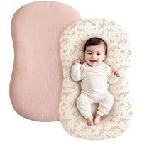 Housse de chaise longue en mousseline de coton pour bébé, 2 pièces, housse de nid pour nouveau-né, douce et respirante, pour nourrissons filles et garçons 1