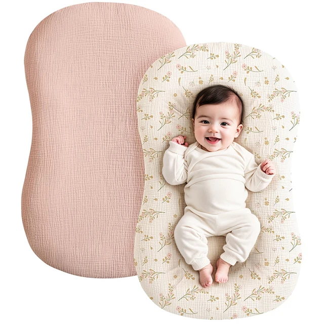 Housse de chaise longue en mousseline de coton pour bébé, 2 pièces, housse de nid pour nouveau-né, douce et respirante, pour nourrissons filles et garçons 1