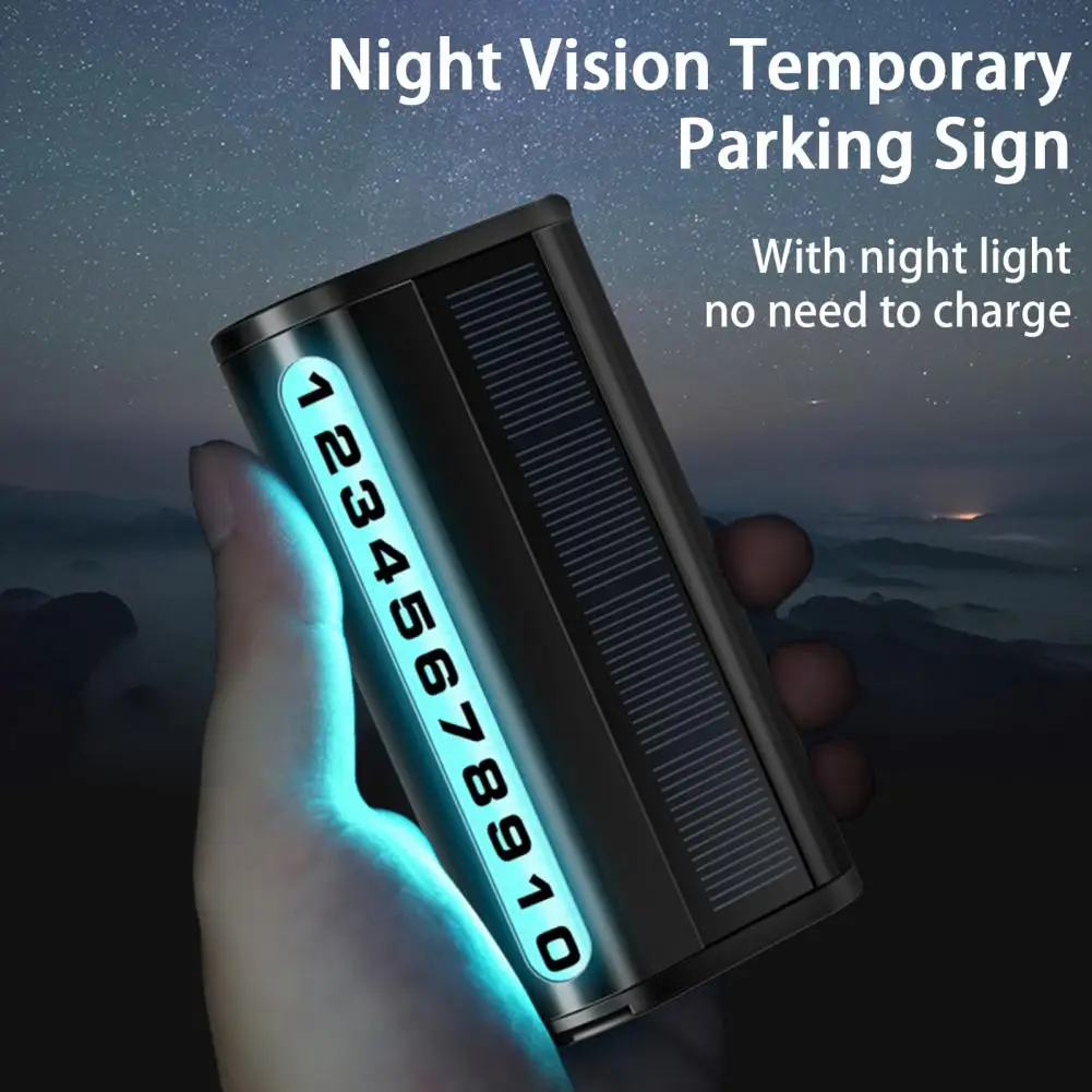 

Удобная табличка с ночным видением для временной парковки, не выцветает, табличка с номером автомобиля, солнечная энергия для водителя