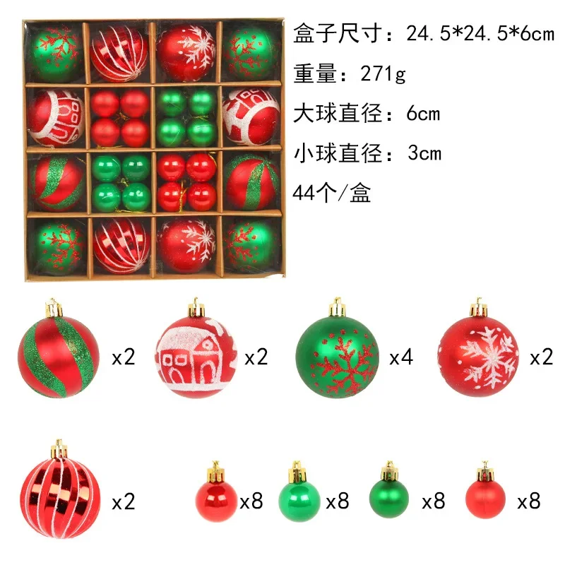 Juego de 44 bolas navideñas para decoración de árbol de Navidad, bolas variadas, adorno colgante, decoración navideña 2025, regalo de Navidad