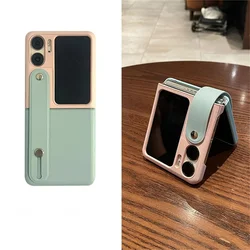 Luxury Korean Color Blocking Wrist Phone Case - Shockproof Back Cover for OPPO Find N2Flip (A)