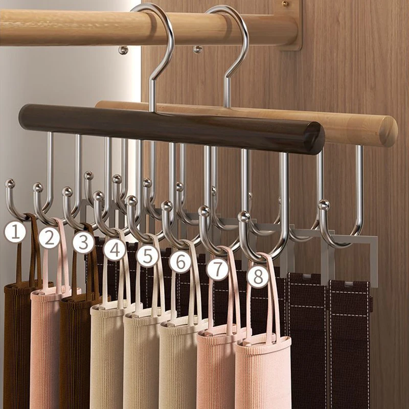 Clothes Hanger 8 Hooks Wooden Camisole Hanger Rotatable Multifunctional Clothes Organizer for Underwear Belt Tie