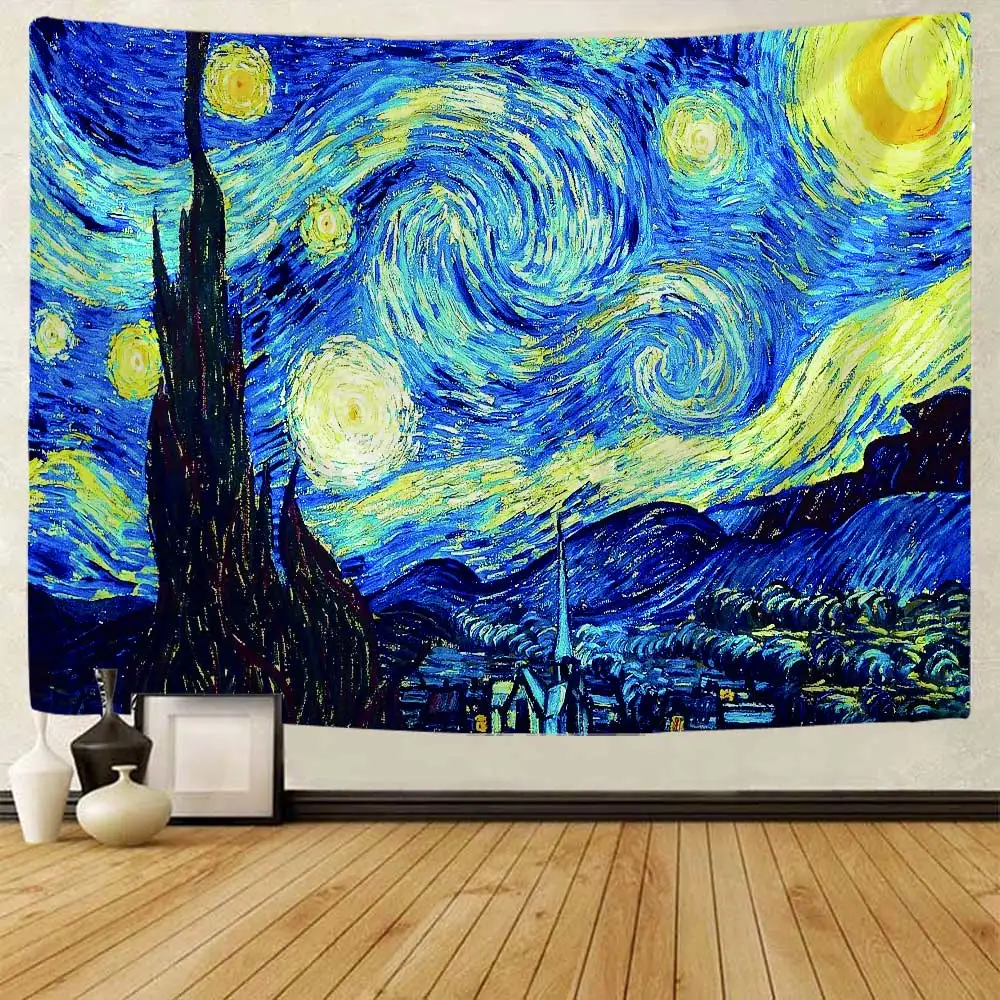 Van Gogh oil painting tapestry home art decoration large wall hanging starry sky hanging cloth bedroom wall decoration blanket tapestry decor