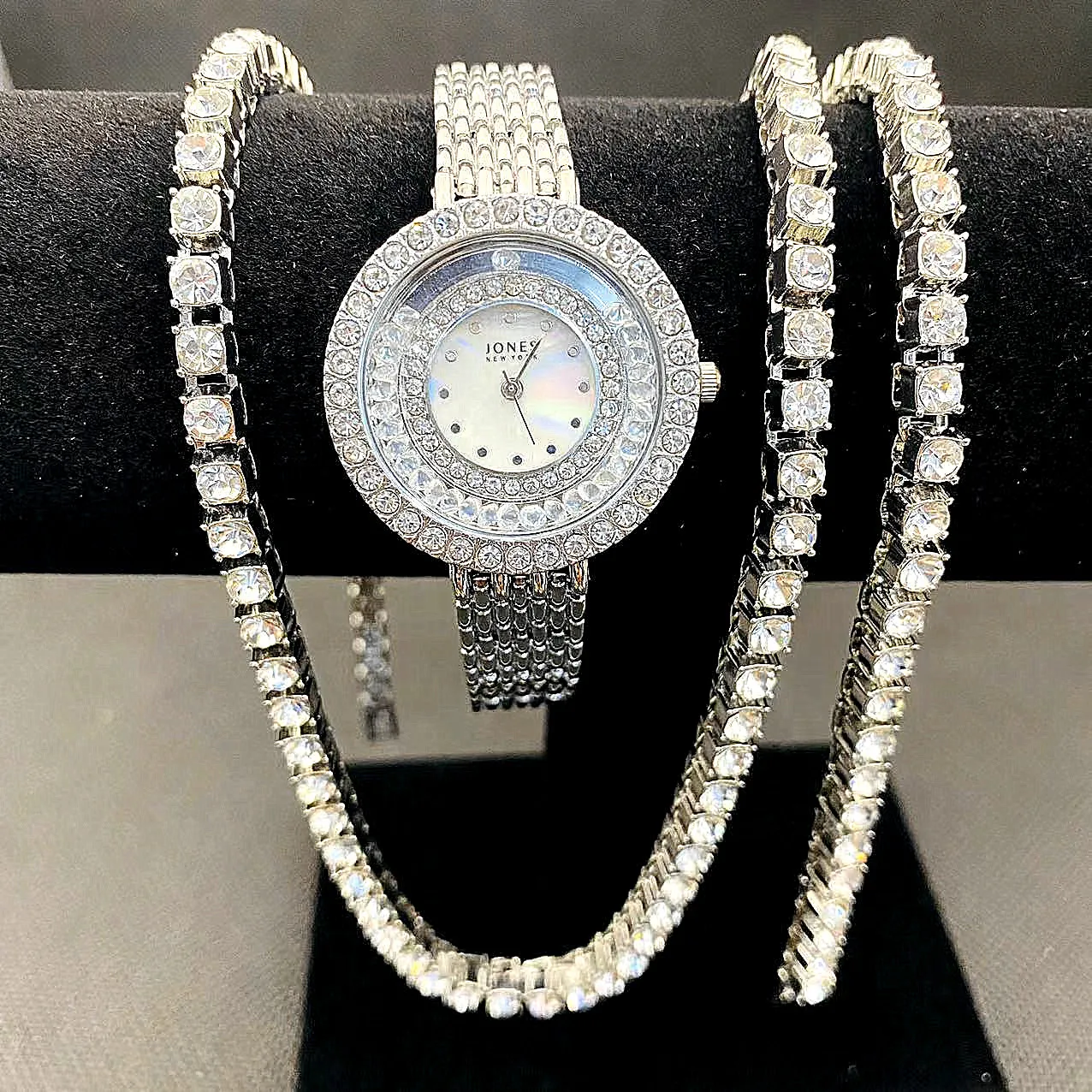 3PCS Luxury Iced Out Watch for Women Tennis Chain Bracelet Necklaces Bling CZ Jewelry Set Watch Women Gifts Relojes Para Mujer