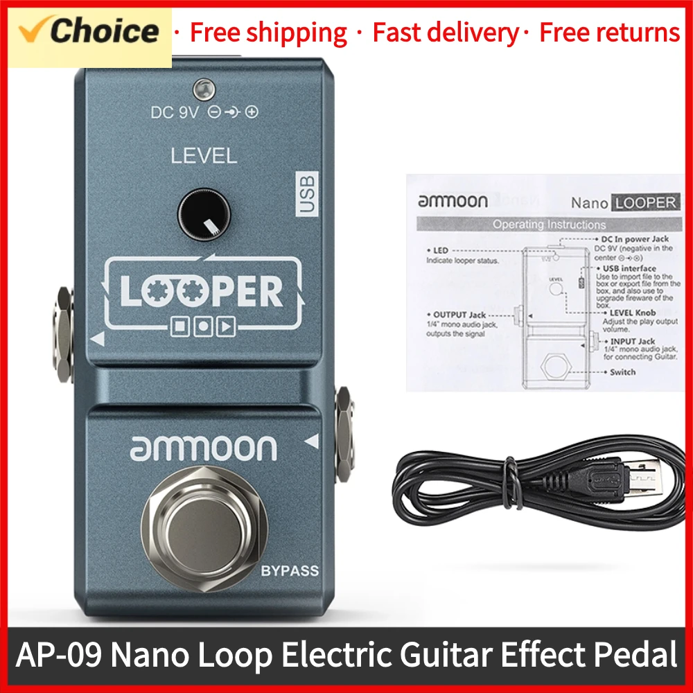 Ammoon AP-09 나노 루프 일렉트릭 기타 이펙트 페달 루퍼, 트루 바이패스, 무제한 오버더브, USB 케이블로 10 분 녹화