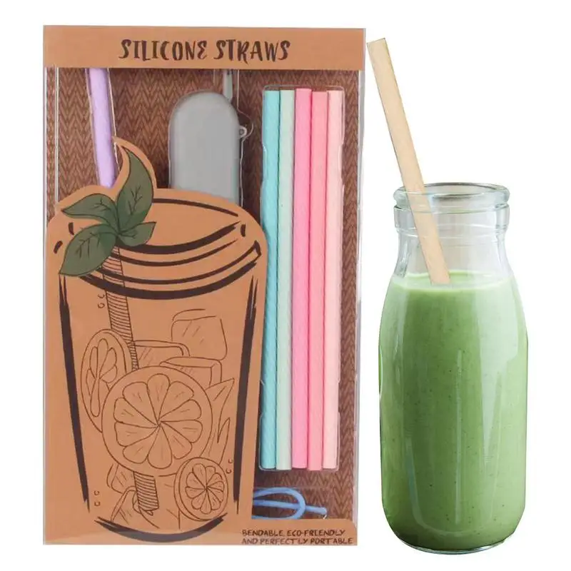 

Food Grade Silicone Straw Reusable And Flexible Travel Silicone Milk Tea Straw Set With Cleaning Brushes For Kids And Adults