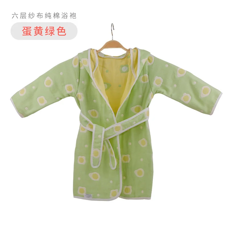Spring Bathrobe Six-layer Gauze Pure Cotton Comfort Soft Sweet Children's Hooded Nightgown Adult Breath Gift Cute Pajamas