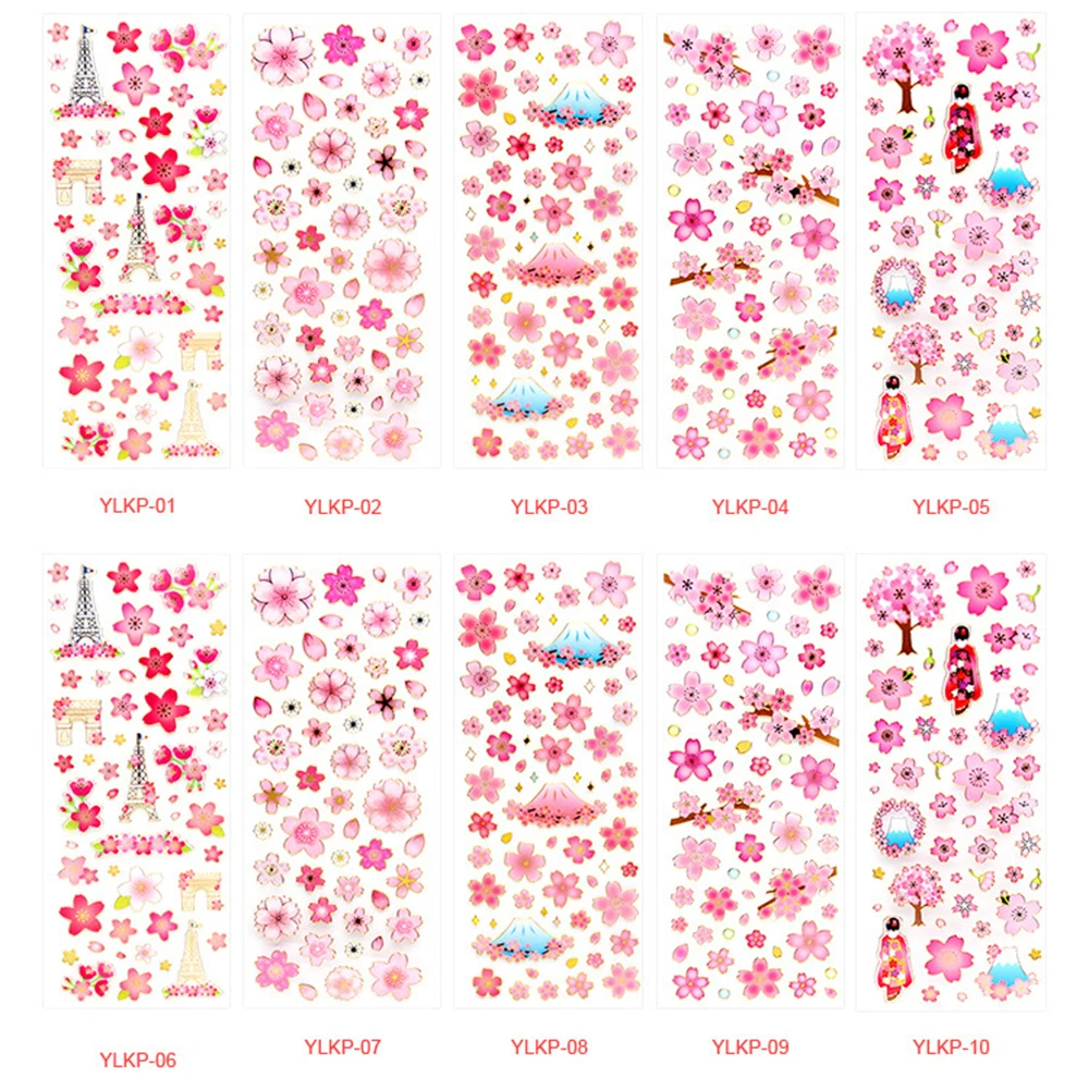 Glitter Magic Japanese Cherry Blossoms Sticker 3D  Three-Dimensional Sticker Phone Notebook Diary DIY Gift Decoration For Girl girl pink purple laser style stickers cartoon hand book diary mobile phone case dripping decoration pvc waterproof sticker