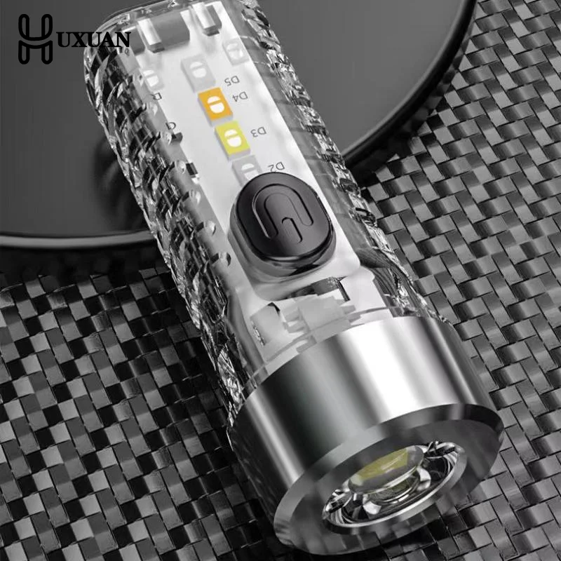 Mini llavero con linterna LED, llavero portátil recargable multifunción, linterna de luz, lámpara USB, linterna de emergencia para acampar