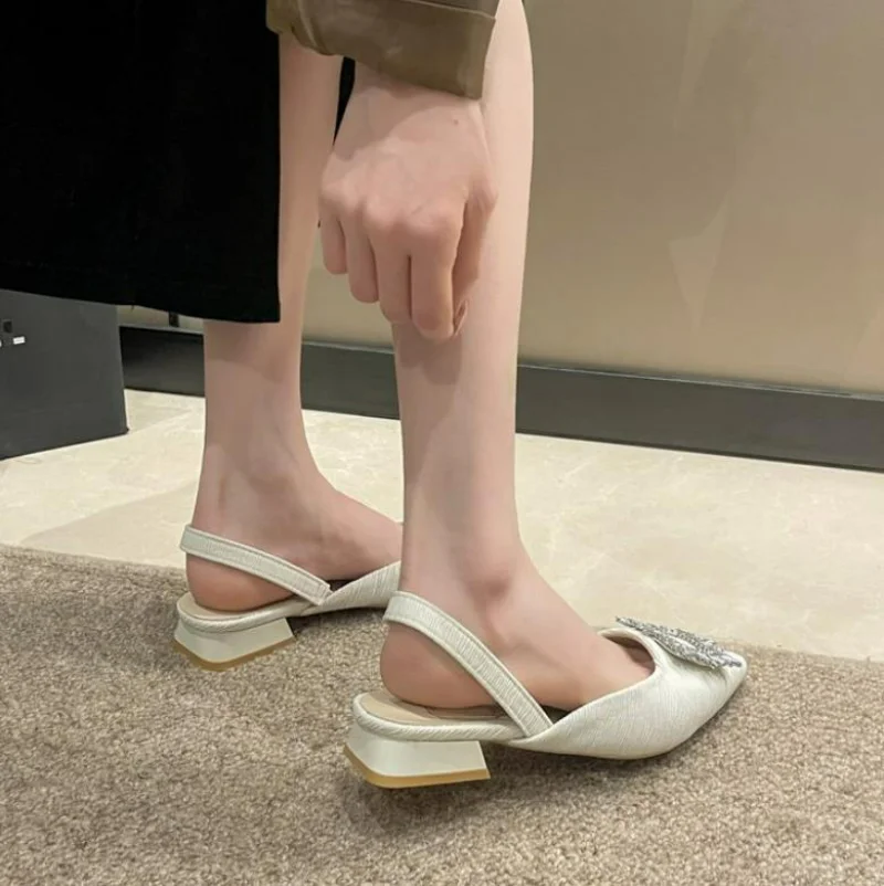Women Pumps Luxury Crystal Slingback High Heels Summer Bride Shoes Comfortable Triangle Heeled Party Wedding Shoes Plus Size 42