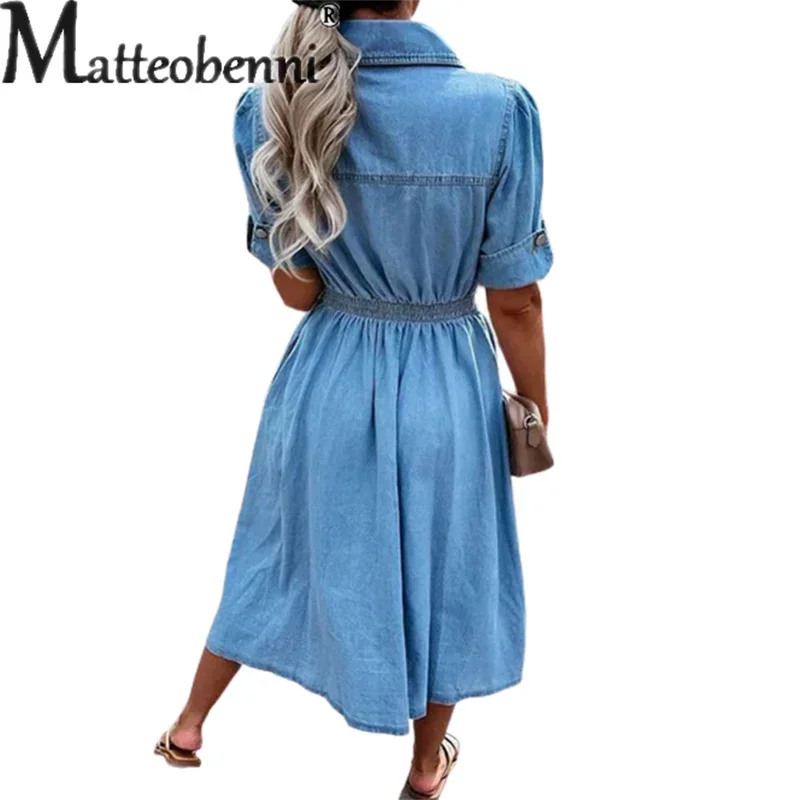 여성용 빈티지 싱글 브레스트 가디건 드레스, 가슴 더블 포켓 장식, 데님 드레스, 우아하고 편안한 슬림 가운