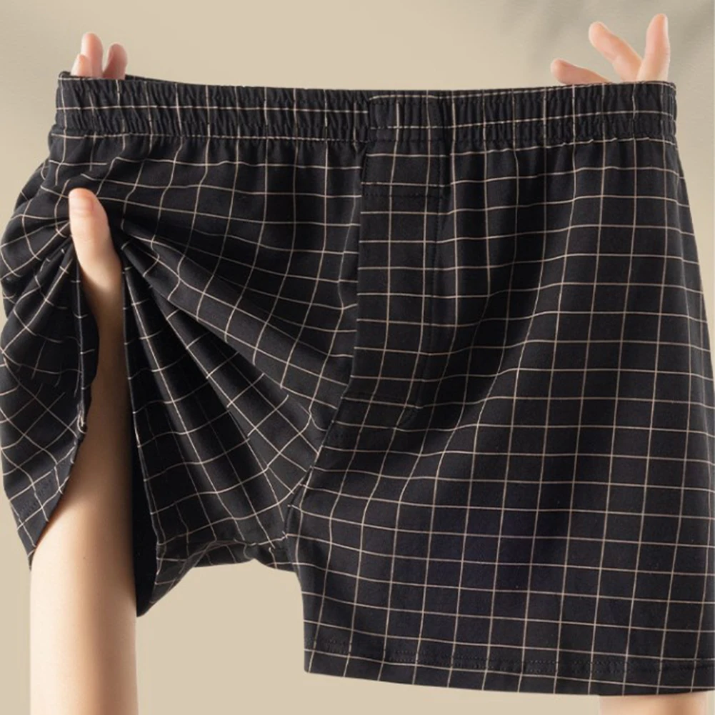 Mens Oversized Cotton Plaid Sleep Breathable Arrow Pants Plaid Underwears Boxers Sport Loose Shorts Bottoms Male Boxer Shorts